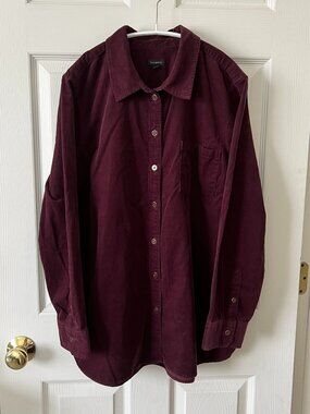 Talbots 💚 Oversized Corduroy Button Down Shirt Burgundy XL